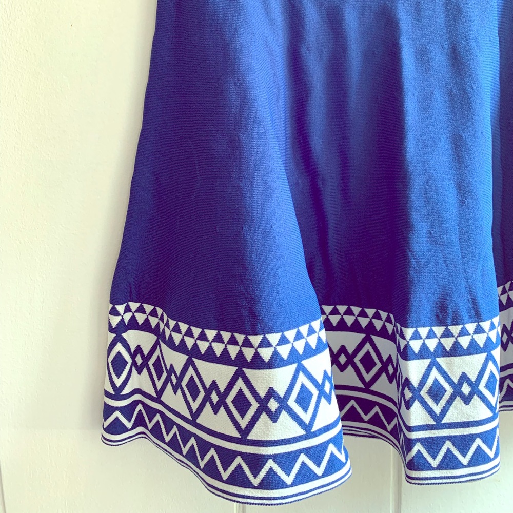 Geometric Print A-Line Skirt in Ocean Blue
